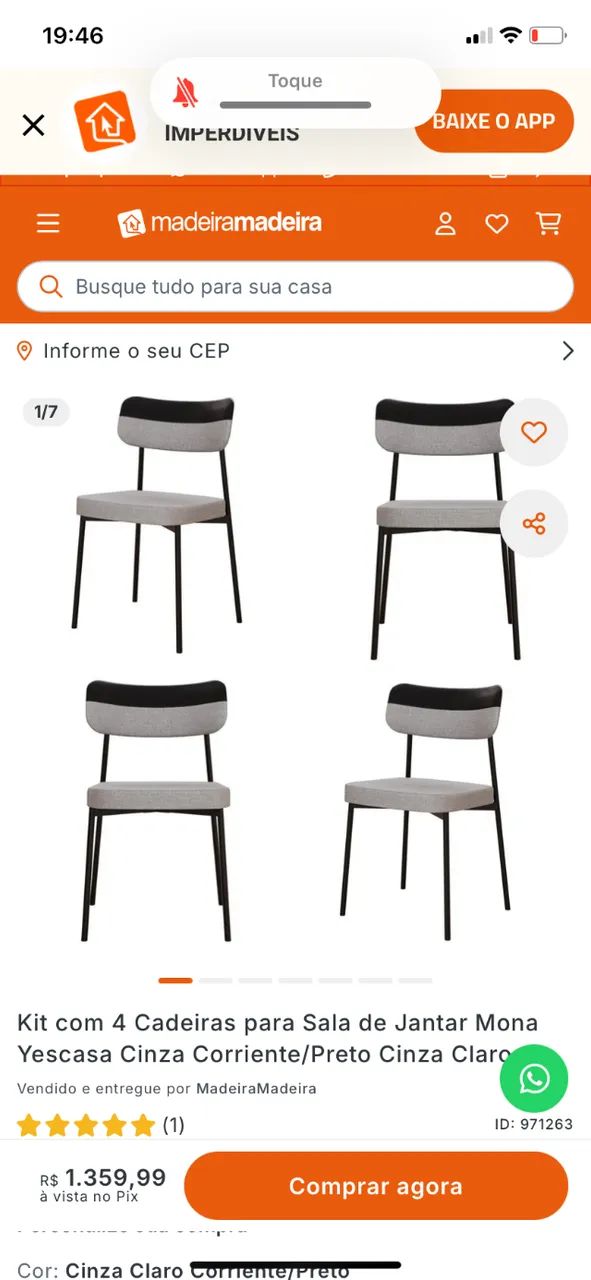 Conjunto 4 cadeiras jantar Mona cinza e preto - Foto 3