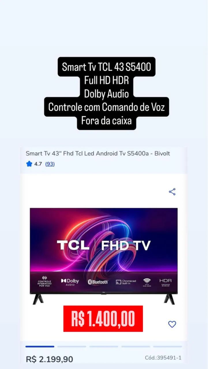 Smart TV TCL 43 polegadas