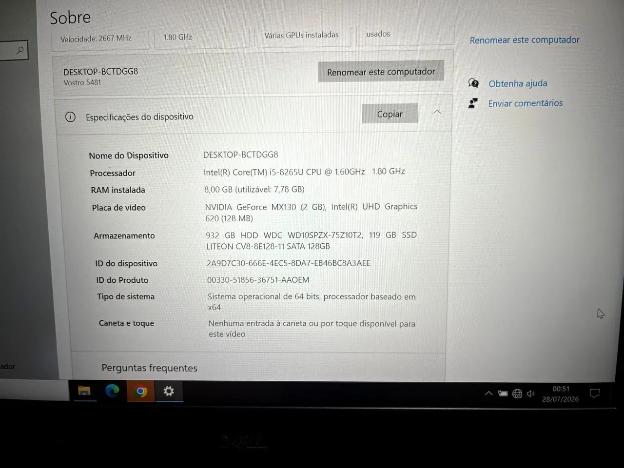 Dell Vostro 5481 | i5 8ª Geração | 8GB RAM | SSD + HD - Foto 5