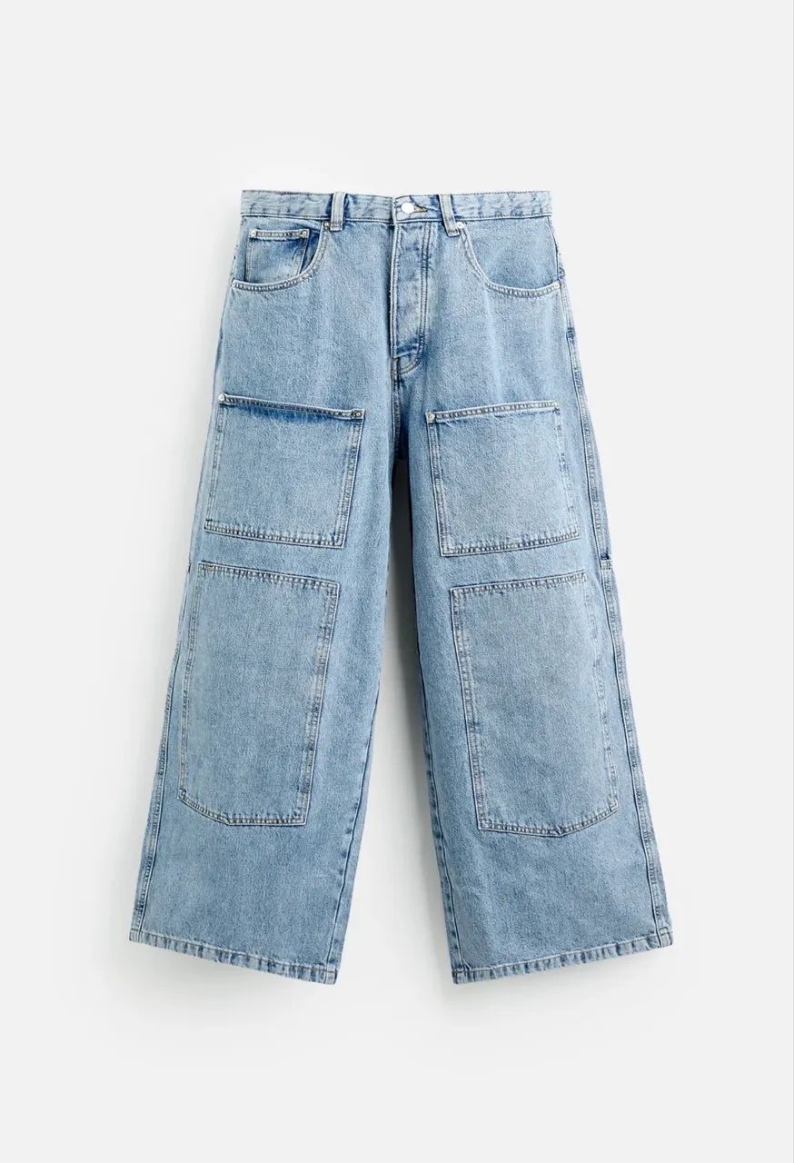 calça jeans zara wide fit cargo