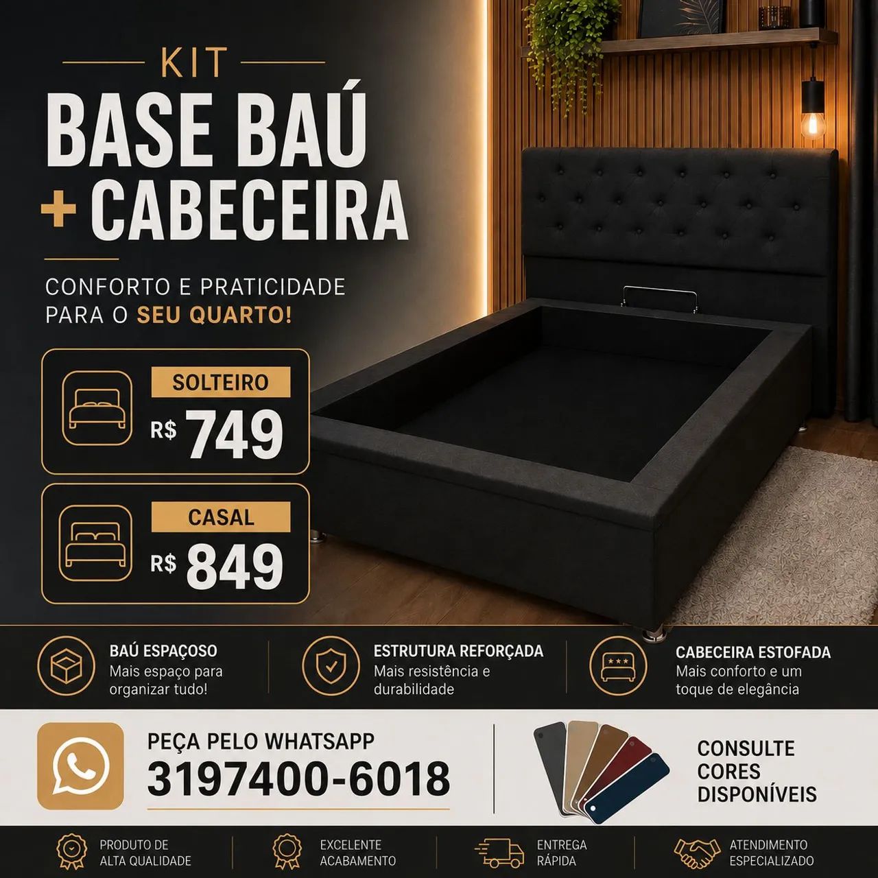 Base baú  solteiro, casal