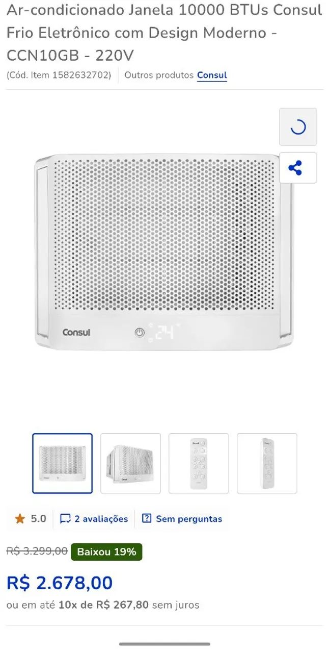 Ar condicionado Consul 7500 btu