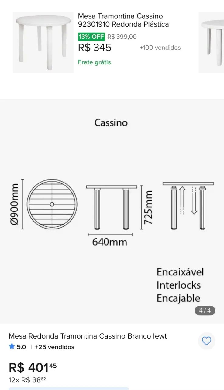 Conjunto de mesa desmontável com 4 cadeiras de plástico  - Foto 4