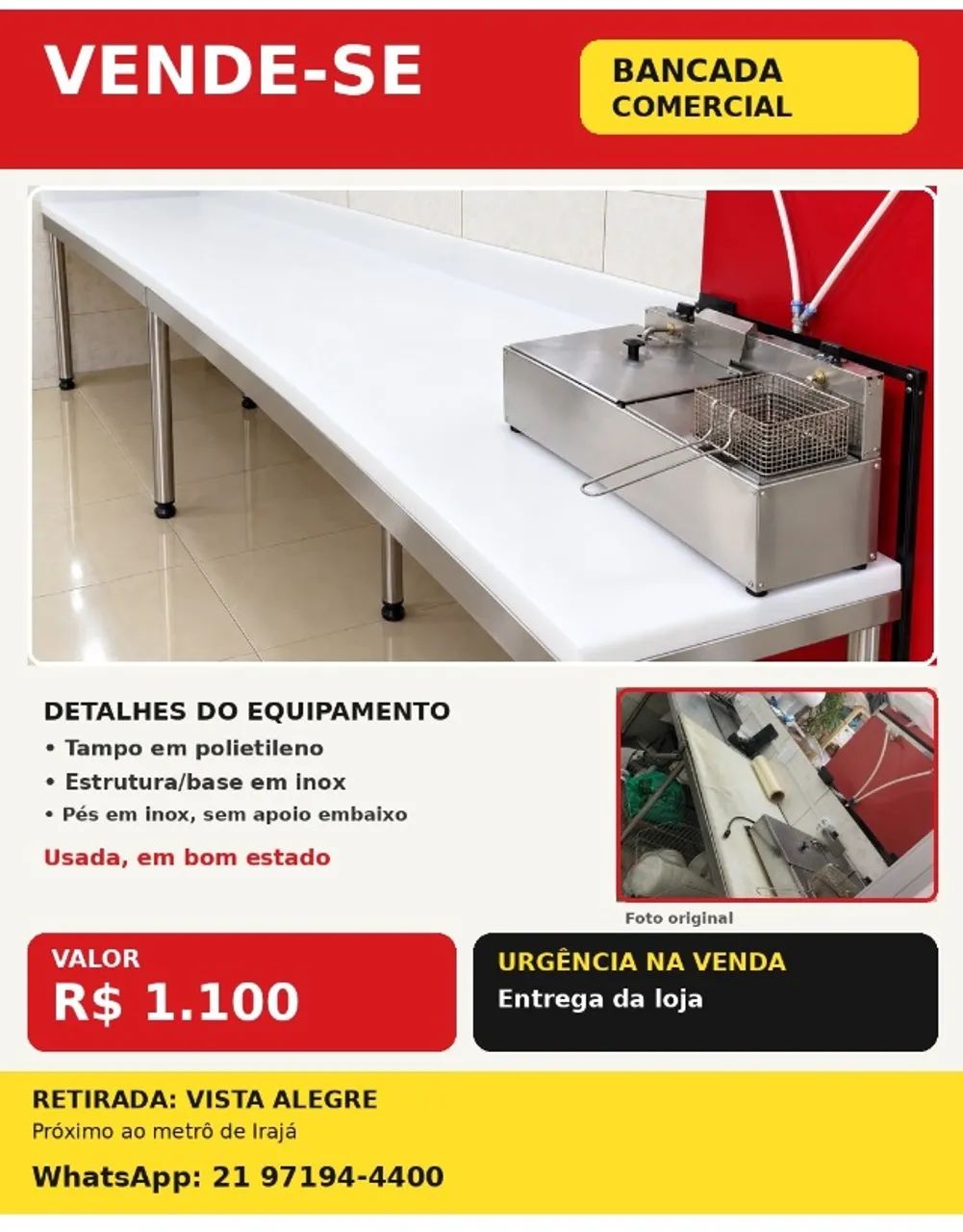Bancada de polietileno com inox 