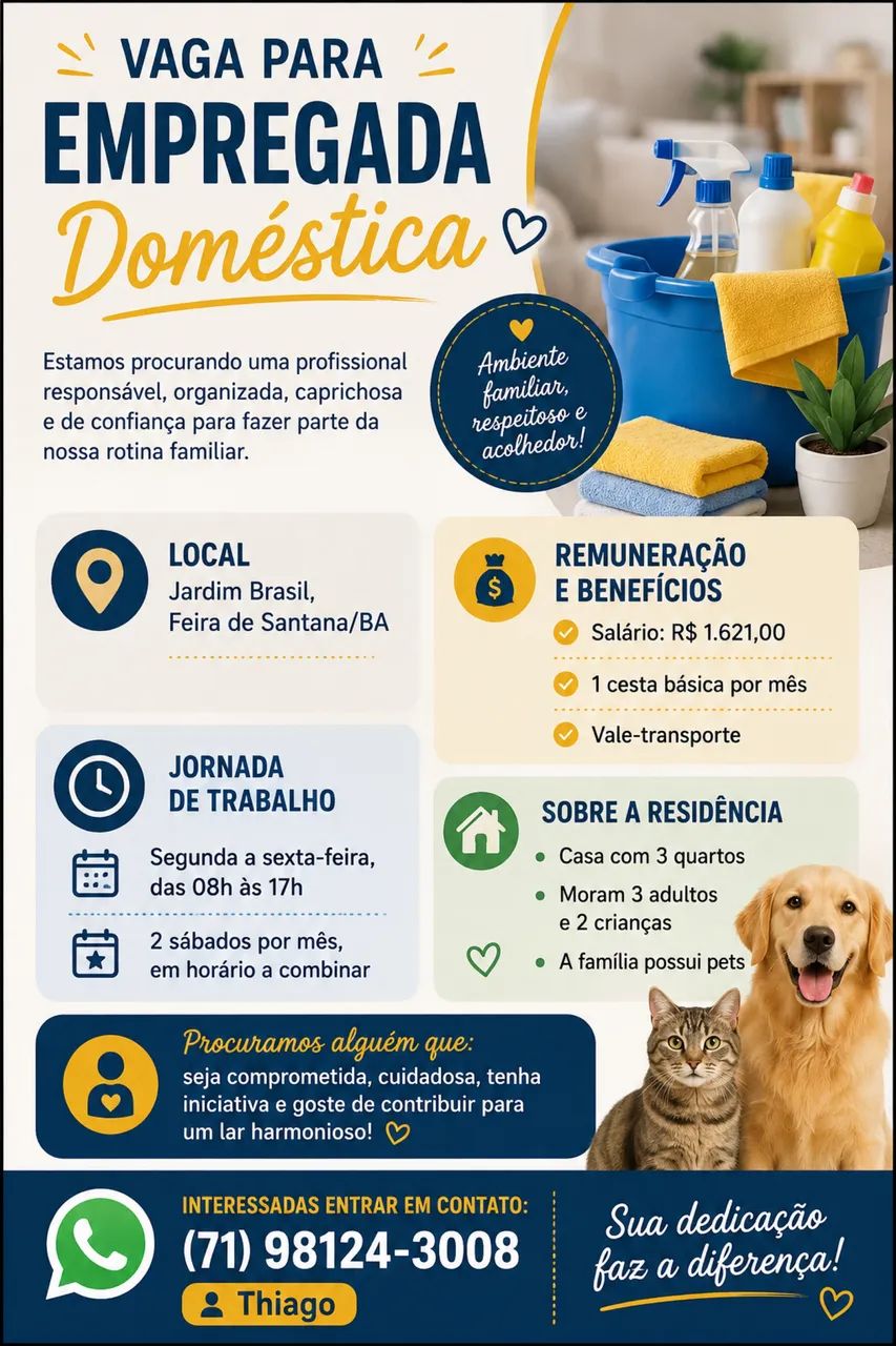 Vaga para doméstica no Jardim Brasil