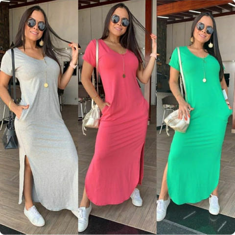 vestido longo com bolso lateral