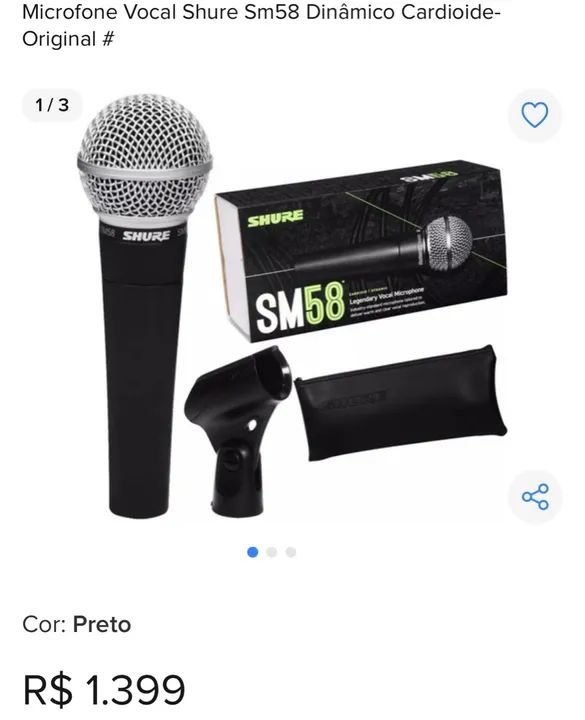 Microfone Vocal Shure Sm58 Dinâmico Cardioide - Original