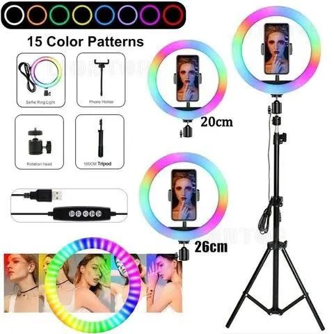 Ringhlight 26CM RGB 16 Cores + Tripé 2.10M
