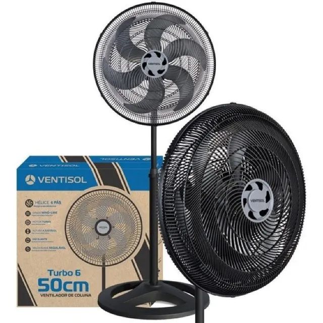Ventilador Osc Coluna Turbo 6p 50cm Preto 110v Ventisol