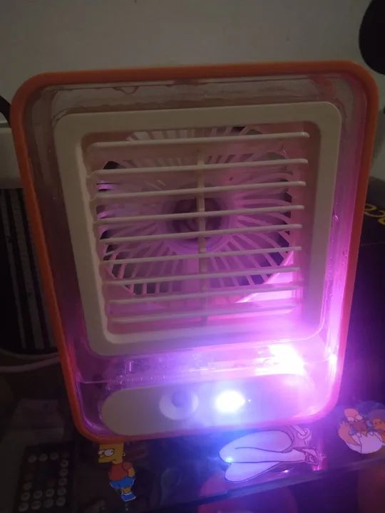 Mini ventilador climatizador portátil umidificador ar refrigerado USB cor laranja - Foto 5