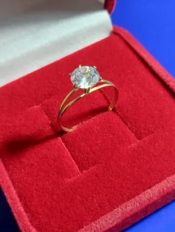 Anel Solitário Ouro 18 Kilates 1.10 Gramas Pedra Zircônia 4 mm