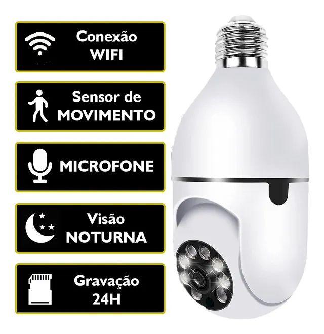 Câmera Wi-fi Tipo Lâmpada Sensor de Movimento Led Infravermelho Filma e Tira Fotos Movimen - Foto 4