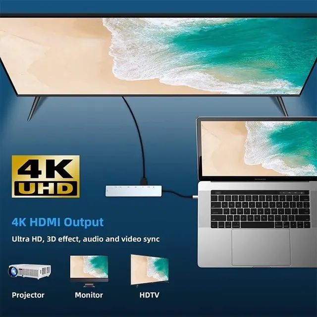 Hub adaptador 8 em 1 Tipo-C, para MacBook, IPad, notebook - Foto 3