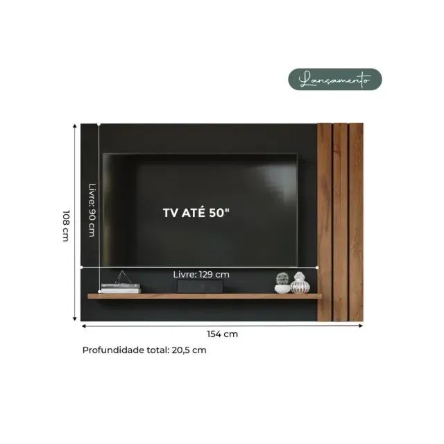 Painel para Tv até 50" Cristal Permobili Preto Chumbo/Savana - Foto 4
