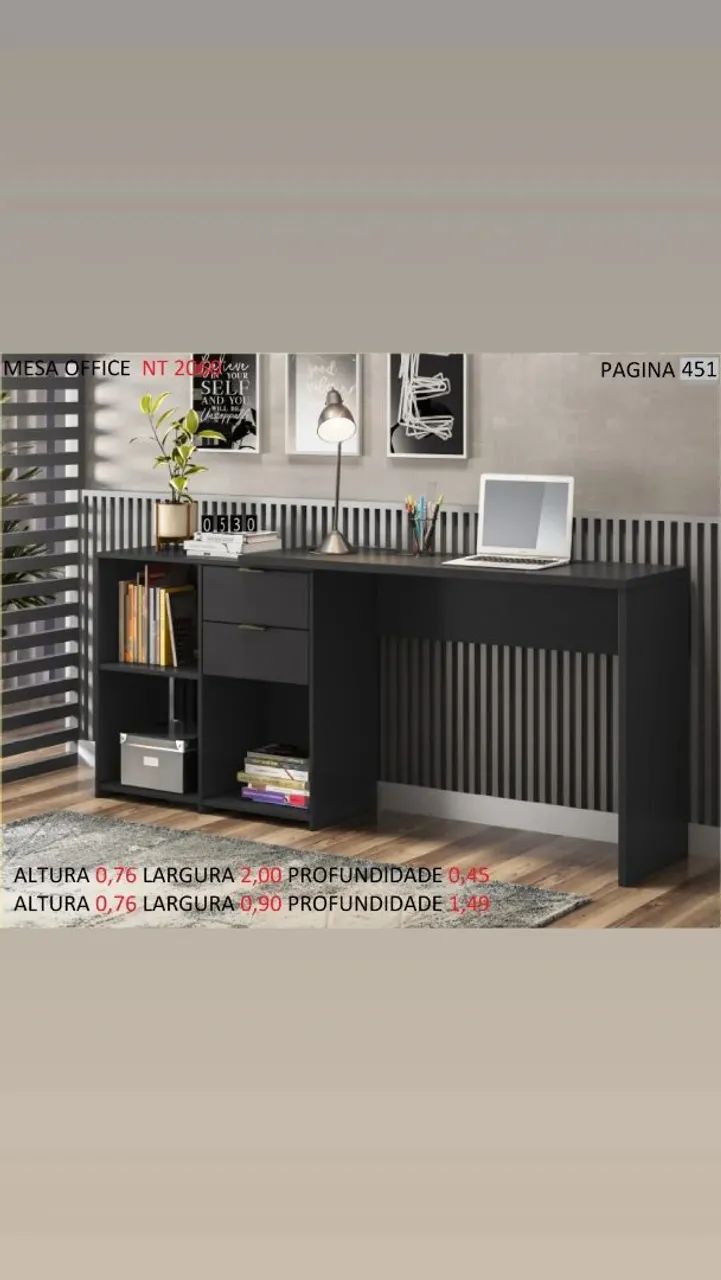 Mesa de Escritório Moderna com Gaveta e Prateleira 2 posição 