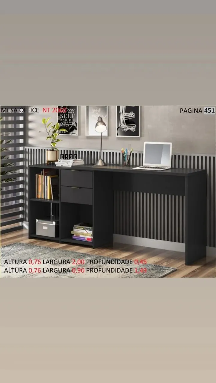 Mesa de Escritório Moderna com Gaveta e Prateleira 2 posição