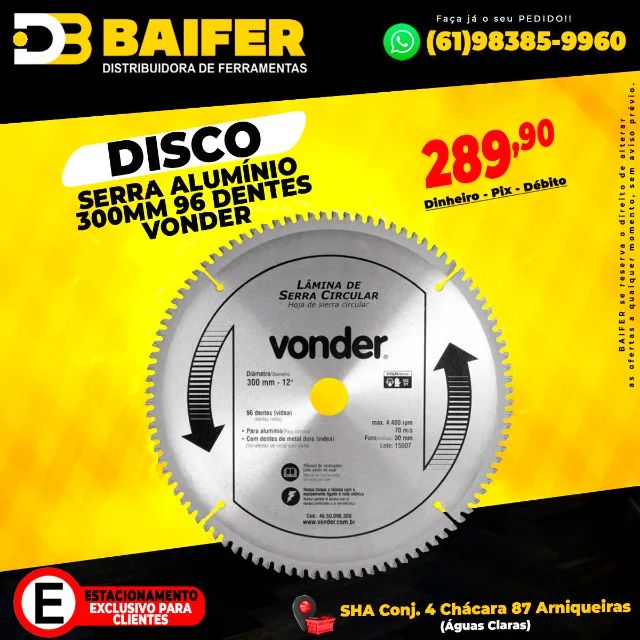 Disco Serra Alumínio 300mm 96 Dentes Vonder 