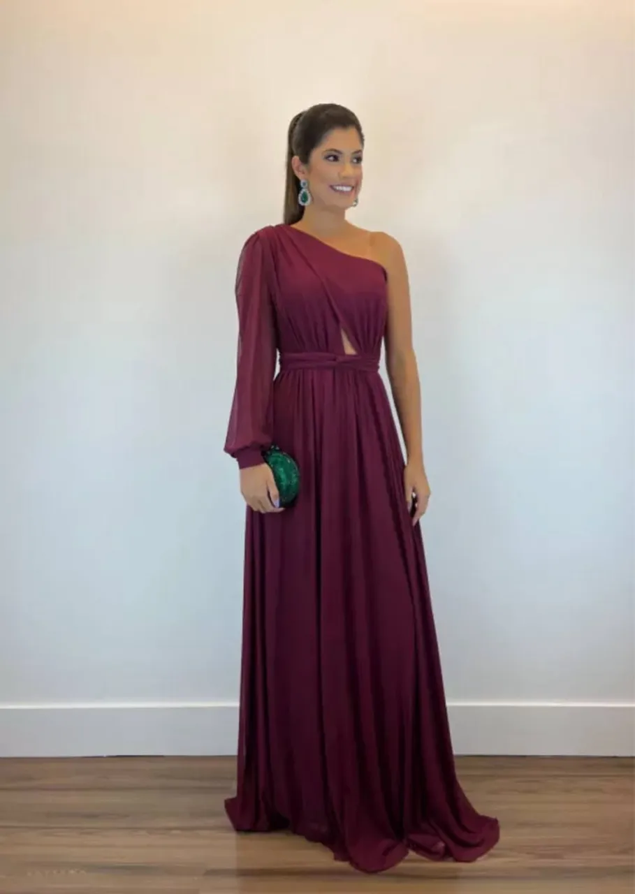 Vestido madrinha festa longo bordo