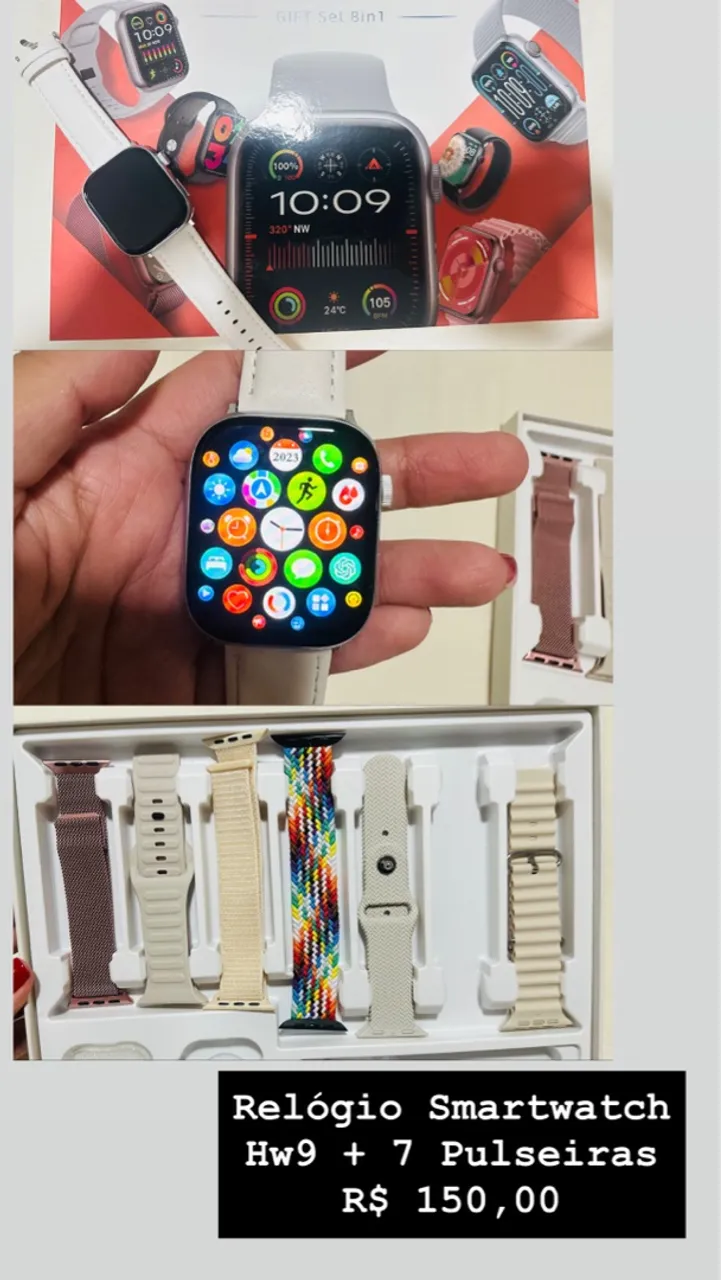 Relógio Smartwatch Hw Mini 9 com 7 Pulseiras