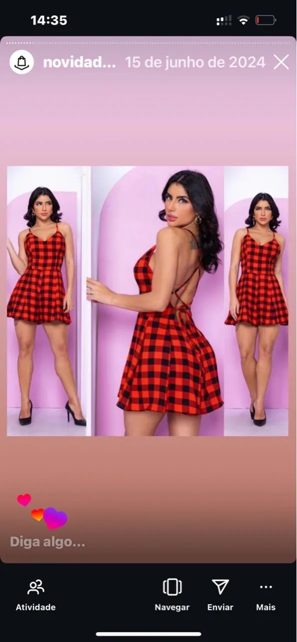 Vestido xadrez vermelho e preto