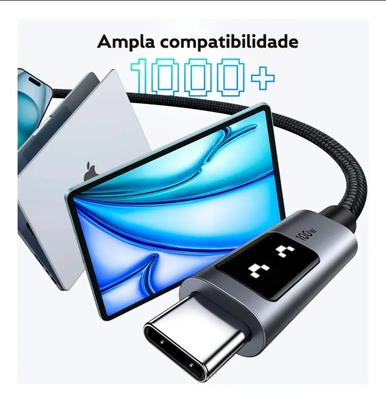 Cabo C turbo Ugreen Uno 100w macbook iphone 1 metro - Foto 3