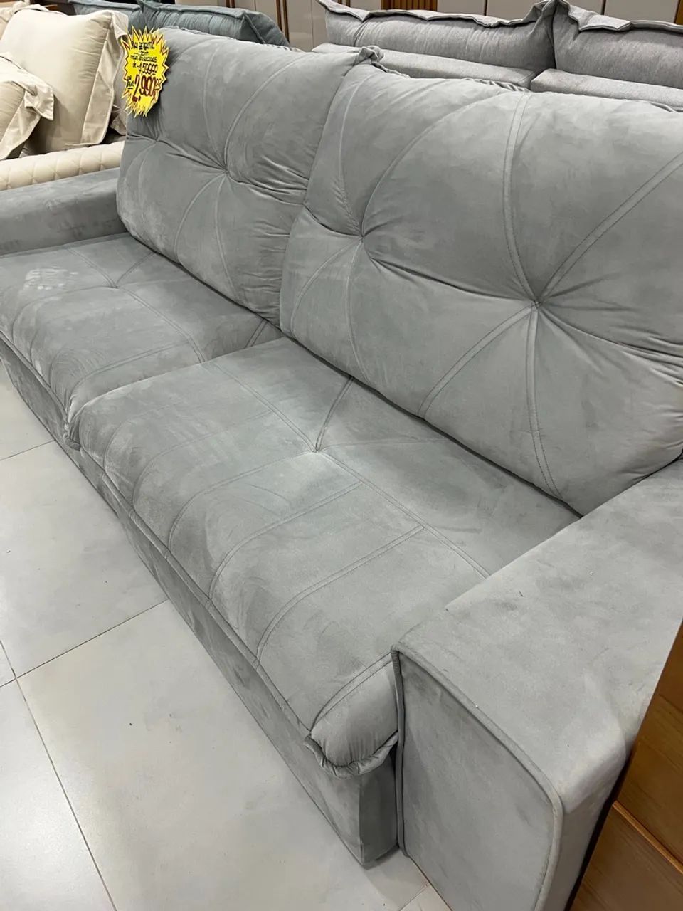 Sofá Retrátil Cinza Claro Molas Ensacadas