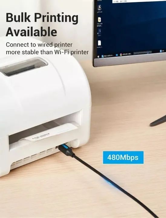 Cabo Usb C Impressora Usb B 2.0 Macbook Pc Dell 1.5m Vention Cor Preto - Foto 3