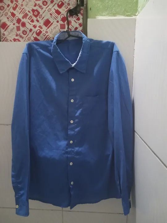 Camisa Social Azul Claro Manga Longas Masculino M 