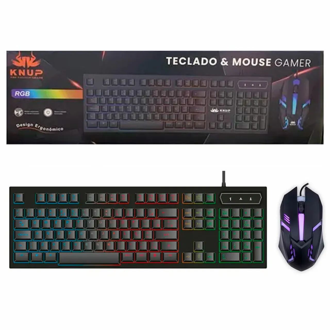 Kit Teclado Gamer e Mouse Gamer RGB Com Fio USB 