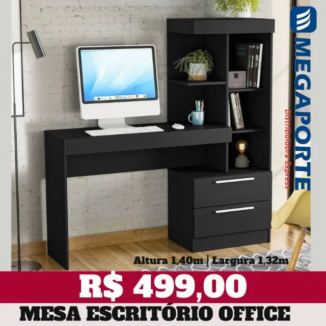 Mesa Escritório Office com Livreiro 2 Gavetas (Novo) Entrega Grátis!