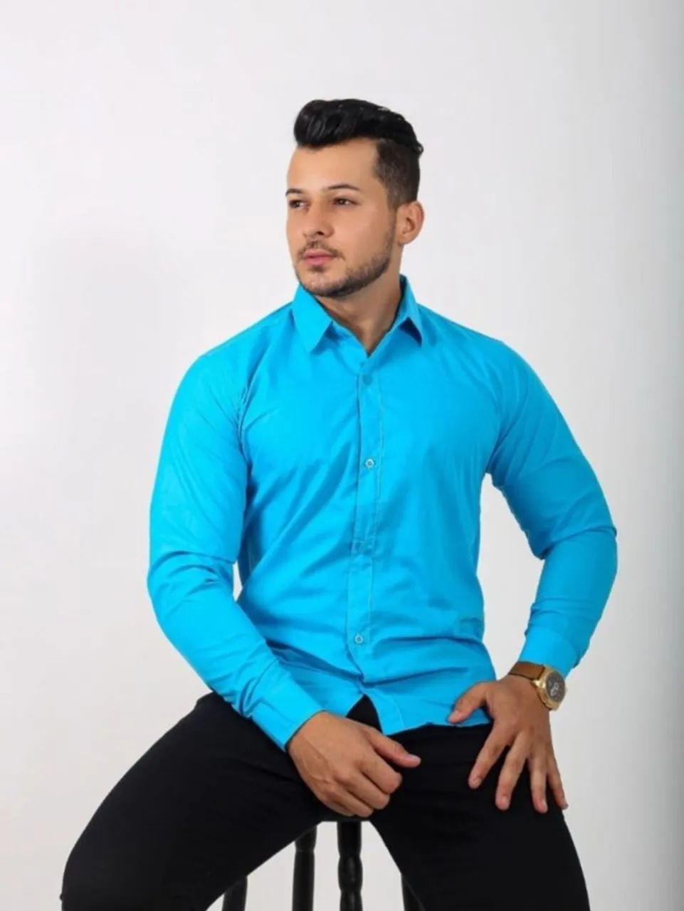 Camisa Manga Longa Azul - P, M e G | Sem Bolso - Foto 4