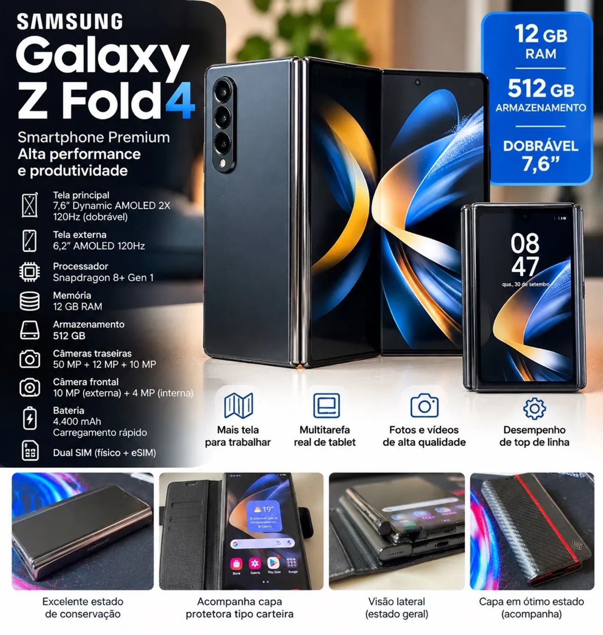 Samsung Galaxy Z Fold4 512GB | 12GB RAM | 5G | Tela Externa OK
