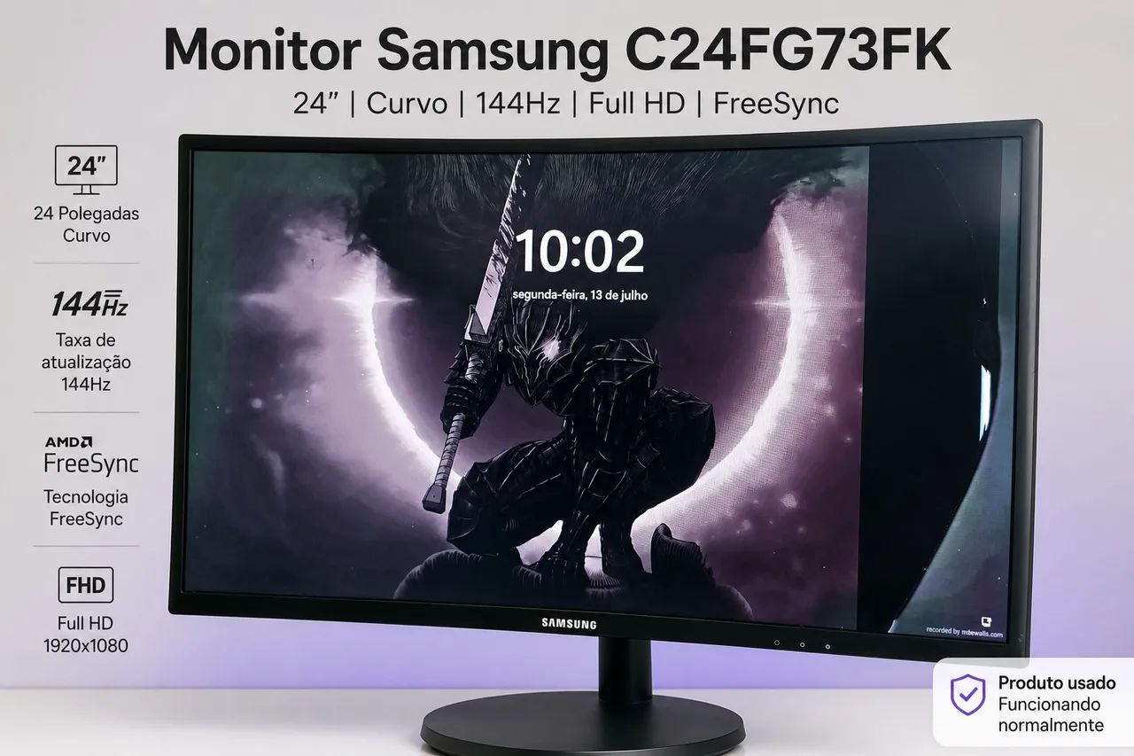 Monitor Gamer Samsung Curvo 24" C24FG73FK 144Hz - Funcionando com mancha no painel