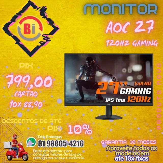 Monitor AOC 27" 120Hz 1ms Gaming IPS Adaptive-Sync 27B35H - Em ate 10x Fixas 
