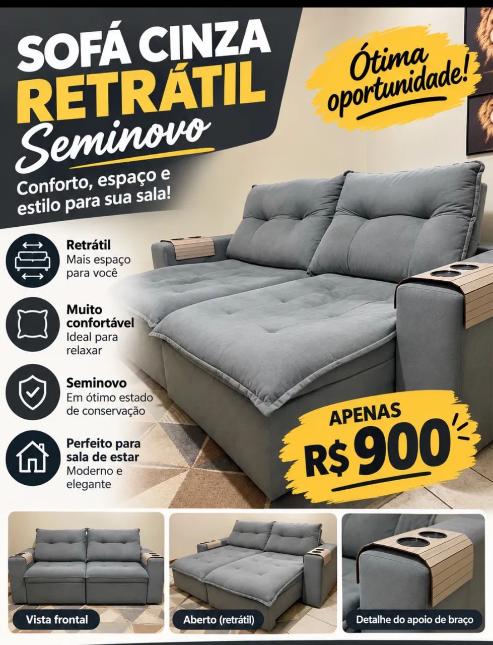 Sofá cinza retrátil 