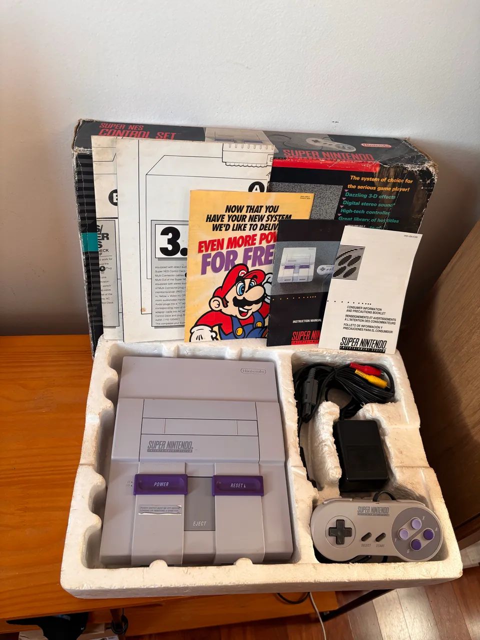 Super Nintendo na caixa completo