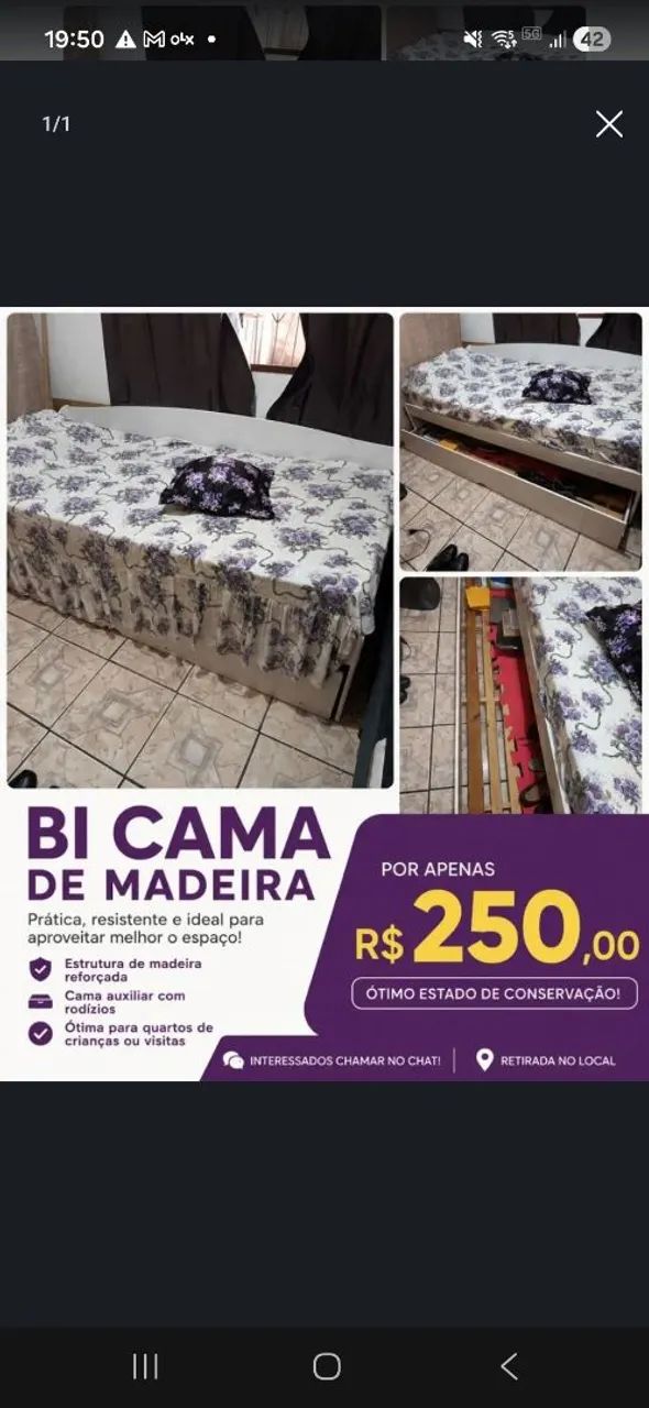 Bicama de madeira.