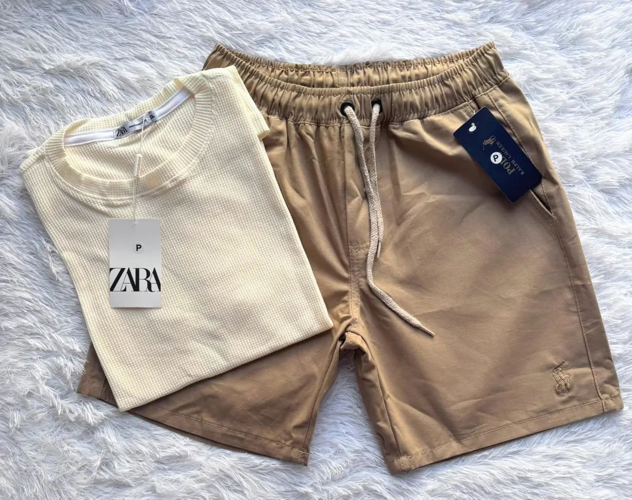 Kit Camisa Creme e Bermuda Bege 