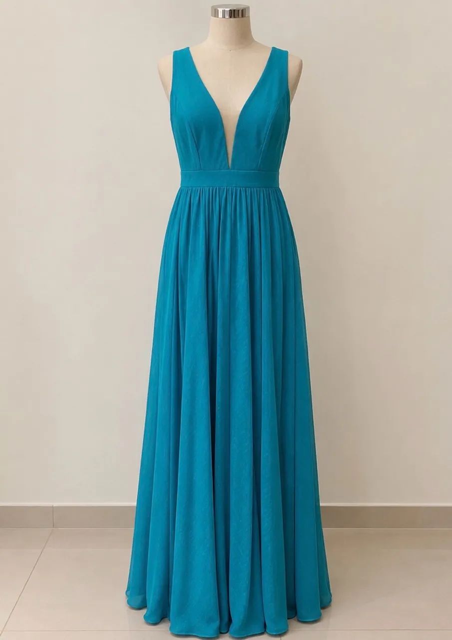 Vestido azul turquesa longo 