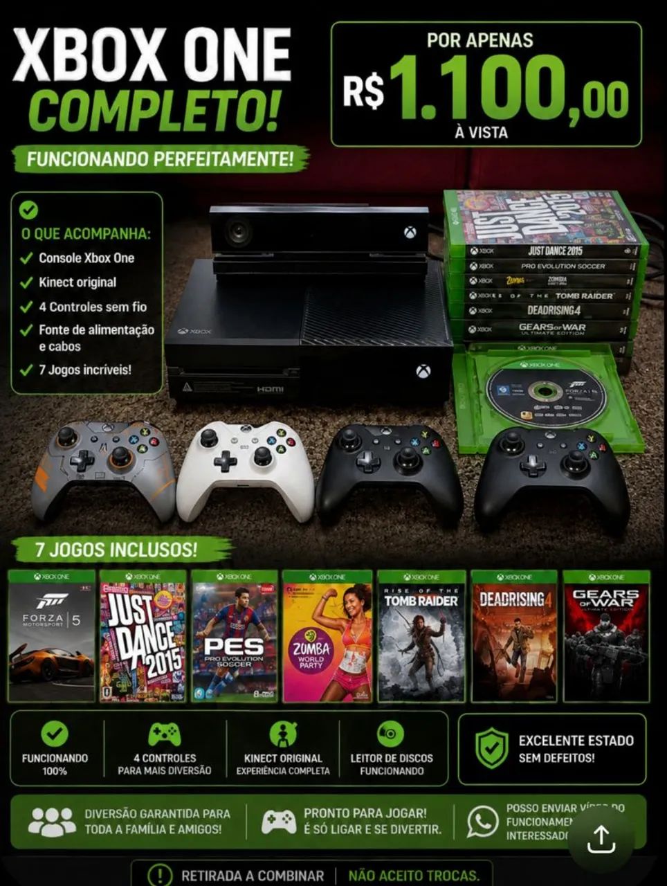 Xbox One + jogos e 4 controles
