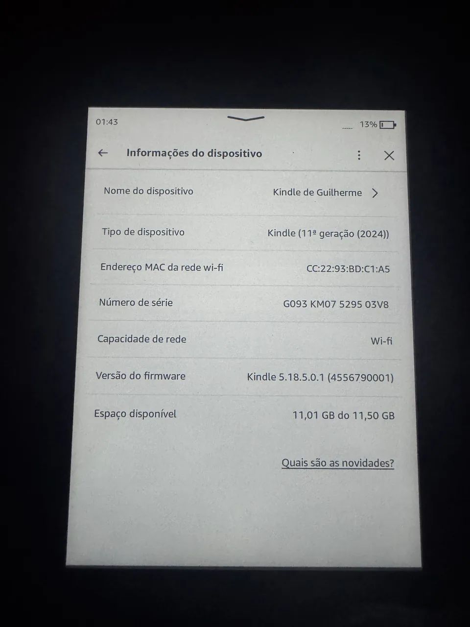 Kindle 11ª geração (2024) preto 
