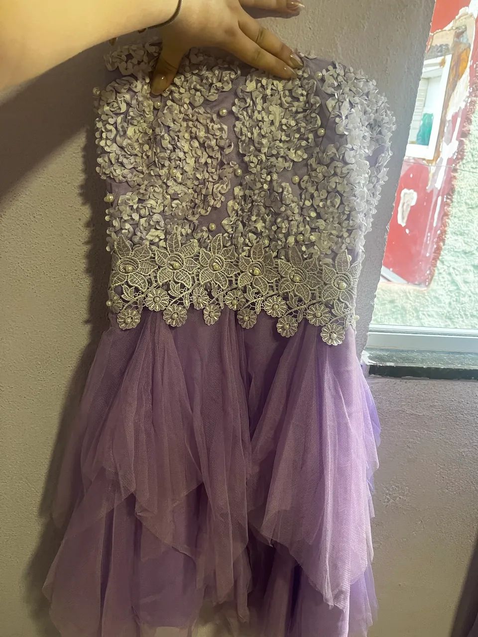 Vestido Roxo de tule com Flores - Foto 3