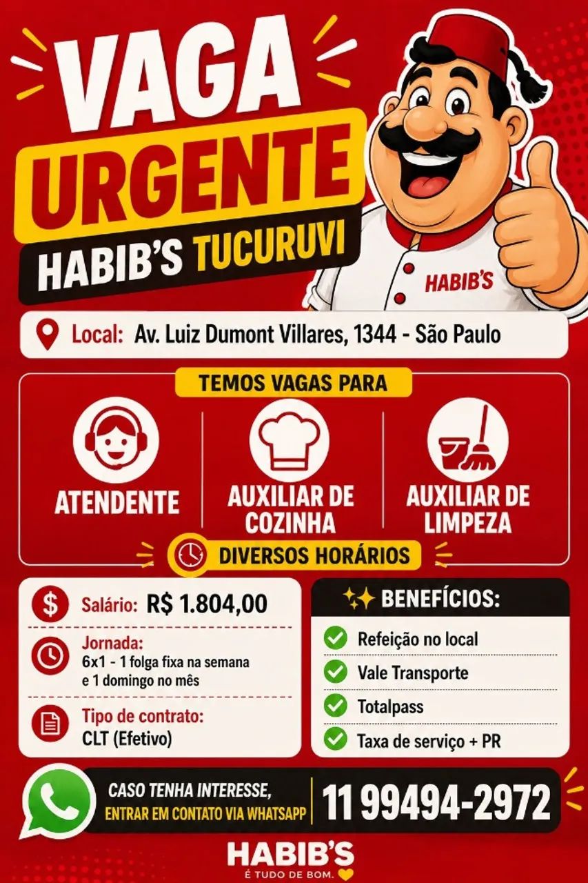 OPORTUNIDADE PARA TRABALHAR NA ZONA NORTE!
