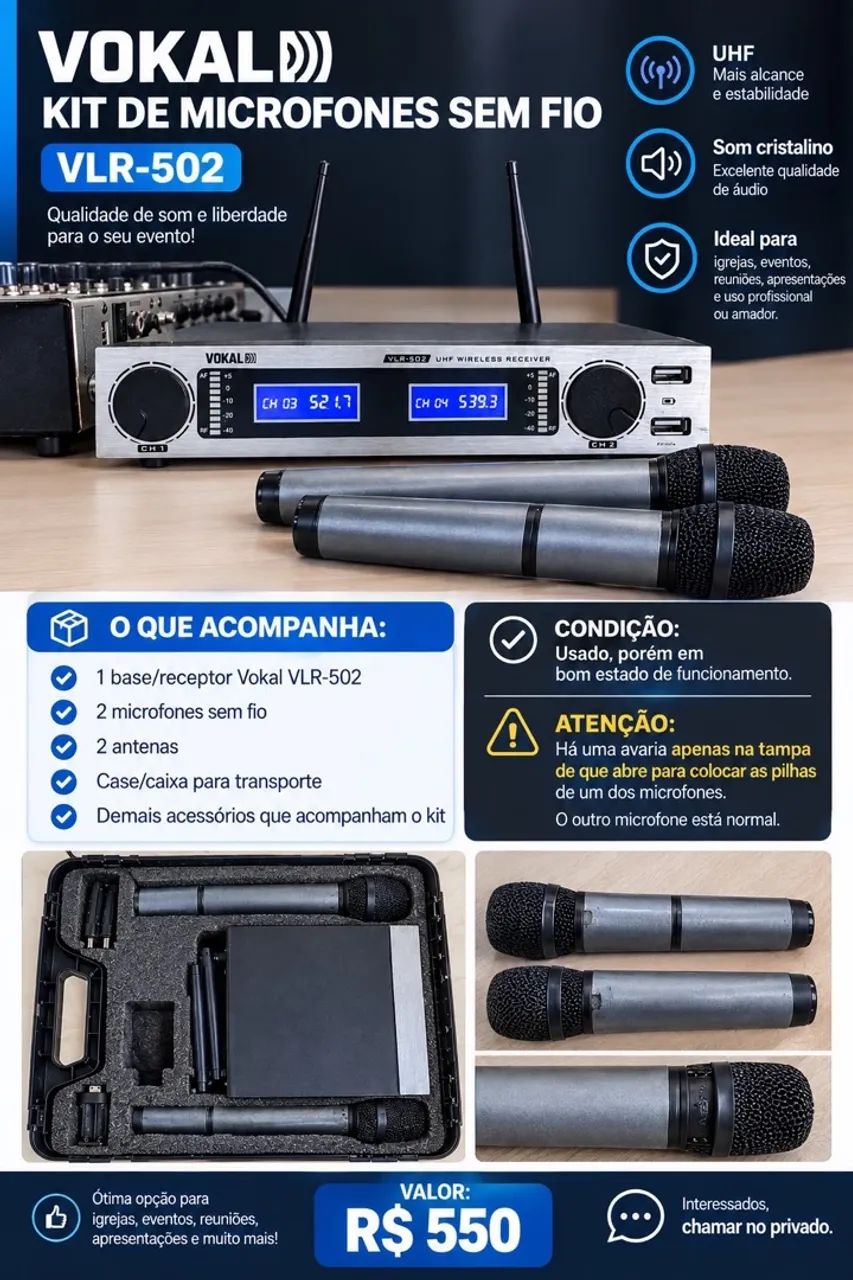 Microfone sem fio VLR-502