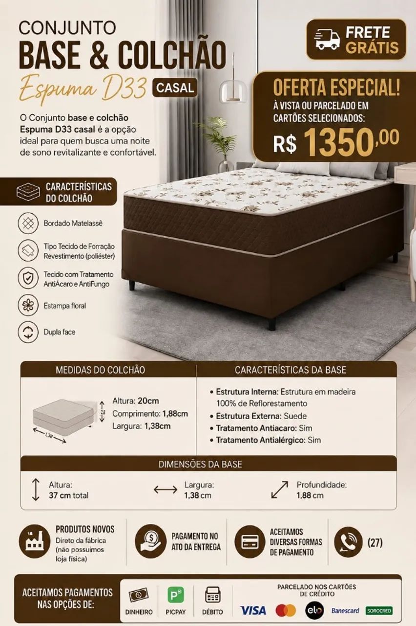 Conjunto Base com Colchão Supreme Casal D33 NOVO!!