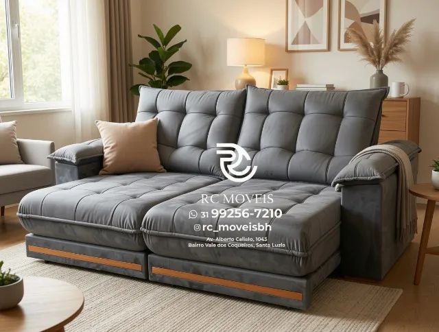 Sofá Retrátil e Reclinável Barcelona Suede Cinza Molas Ensacadas - Foto 3