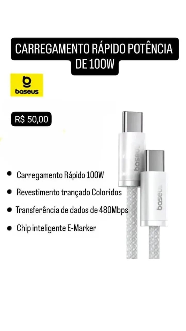 Cabo Baseus 100W tipo C