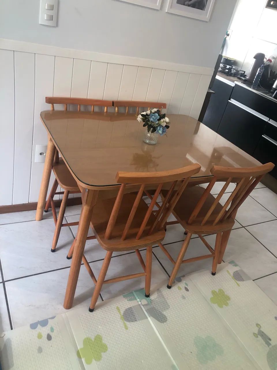 Mesa de madeira maciça com vidro temperado sob medida 65171914704642124