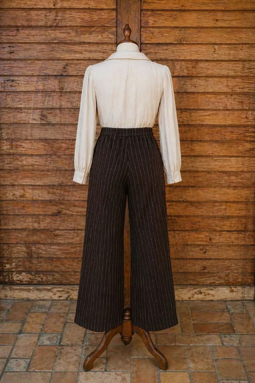 Calça vintage marrom de veludo e risca de giz  - Foto 3