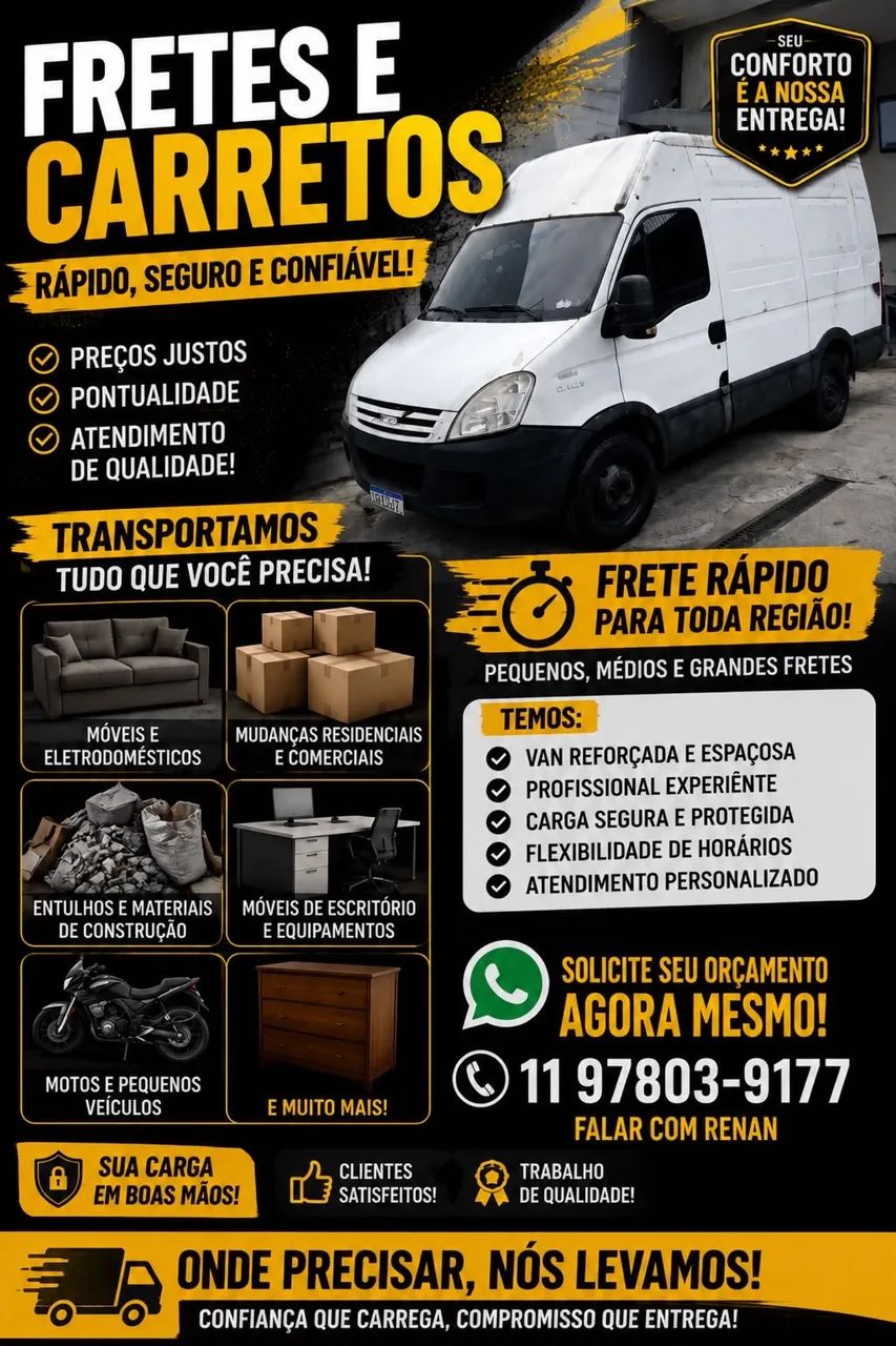 Fretes, corretos e mudanças. Jabaquara, abc, litoral, interior e grande São Paulo 